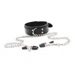 Großhandel Leder-Bondage-Halsband mit Nippelklemmen Black Show