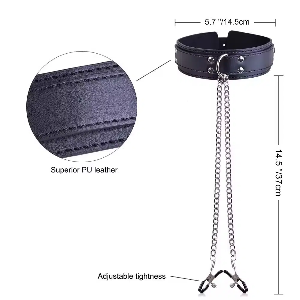 Großhandel Leder-Bondage-Halsband mit Nippelklemmen-Länge