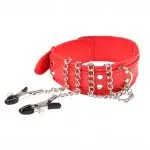 Großhandel Leder-Bondage-Halsband mit Nippelklammern Rot