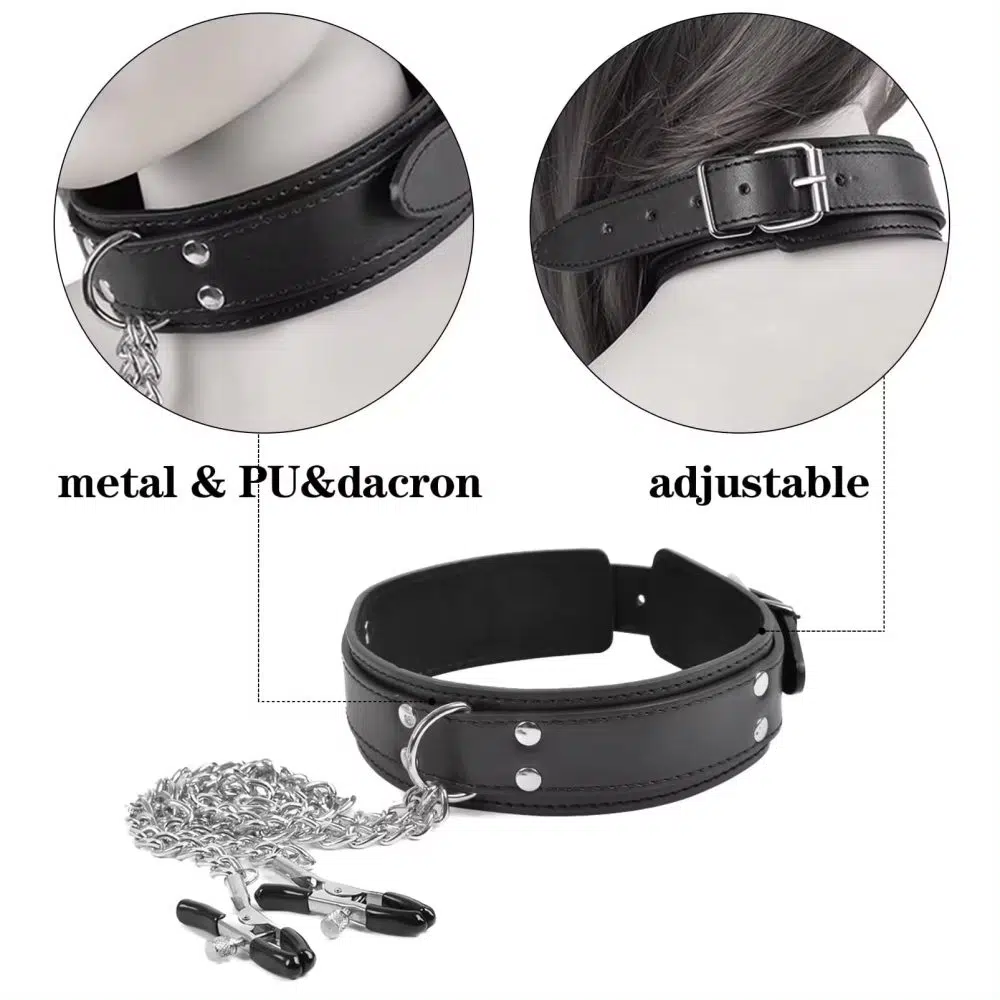 Großhandel Leder-Bondage-Halsband mit Nippelklemmen, Größenangabe