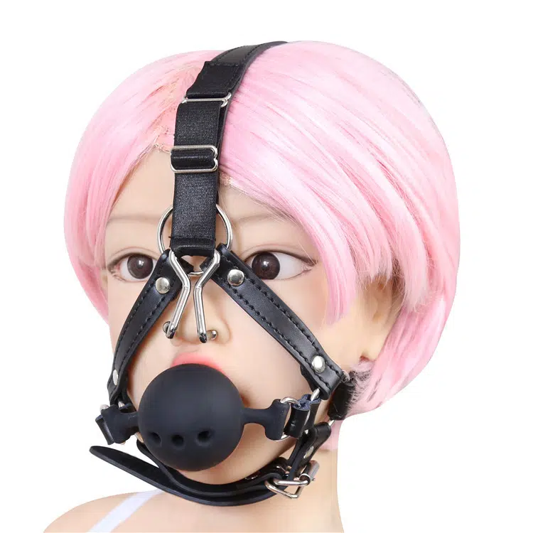 Masque Gag en gros avec crochet de nez de harnais