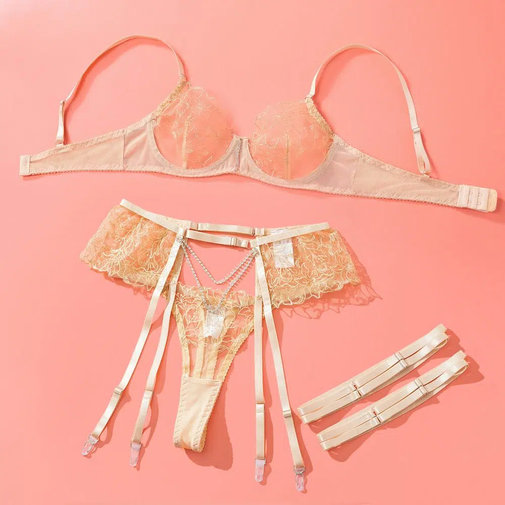 Bisque Sheer Lace sukkanauha alusvaatteita Ensemble Over View