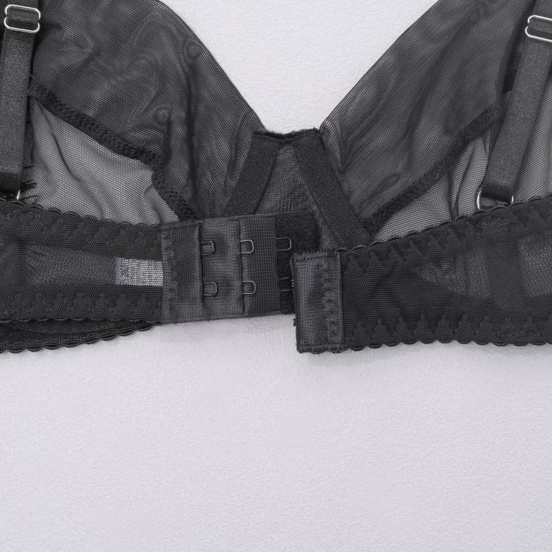 Black Delicate Shadow Sheer Bra and Panty Set Back Details Черный комплект из прозрачного бюстгальтера и трусиков Delicate Shadow с деталями на спине