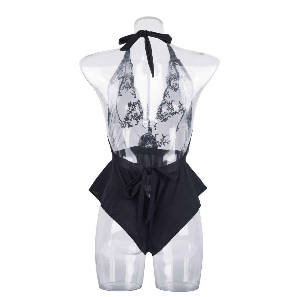 Black Enchante Halter Neck Lace Teddy back View Черный Enchante с бретелькой на шее и кружевом Тедди, вид сзади