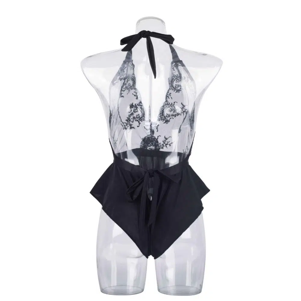 Black Enchante Halter Neck Lace Teddy back View Sort Enchante Halter Neck Blonde Teddy bagfra