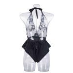 Черный Enchante с бретелькой на шее и кружевом Тедди, вид сзади Черный Enchante с бретелькой на шее и кружевом Тедди, вид сзади