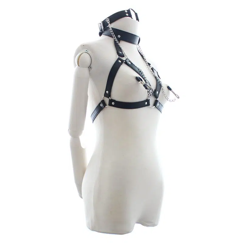 Costume de bondage en cuir noir Intrepid, vue latérale