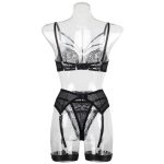 Intrigue Spitzen-BH und Straps-Dessous-Trio – Rückansicht