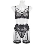 Intrigue Spitzen-BH und Straps-Dessous-Trio, Vorderansicht