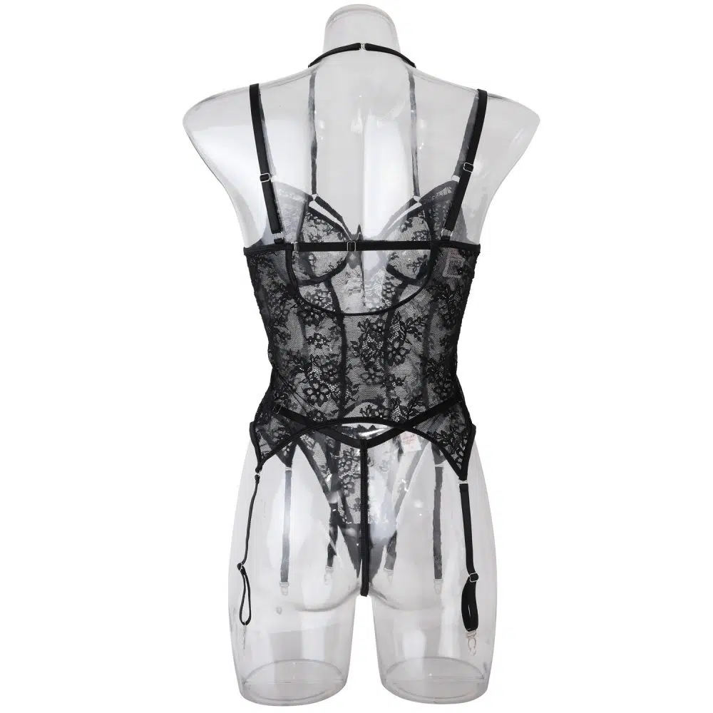 Midnight Allure Black Lace Corset Back View
