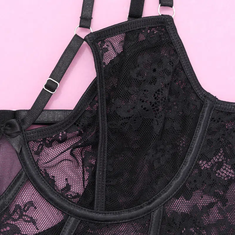 Midnight Allure Black Lace Corset Bra Details