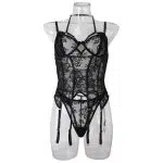 Midnight Allure Black Lace Corset Front View