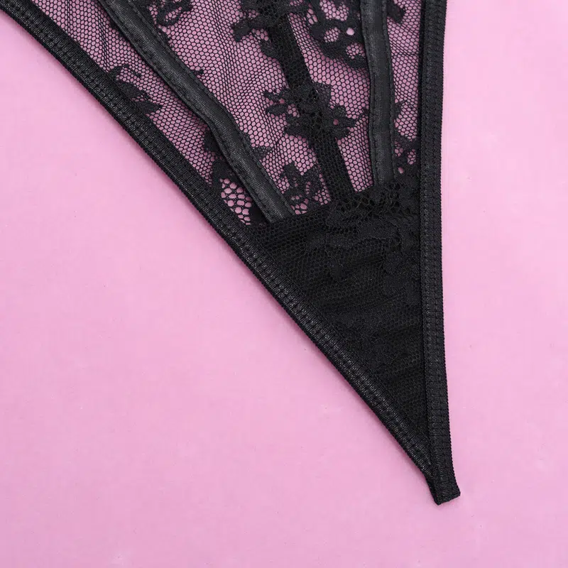 Midnight Allure Black Lace Corset Panty Details