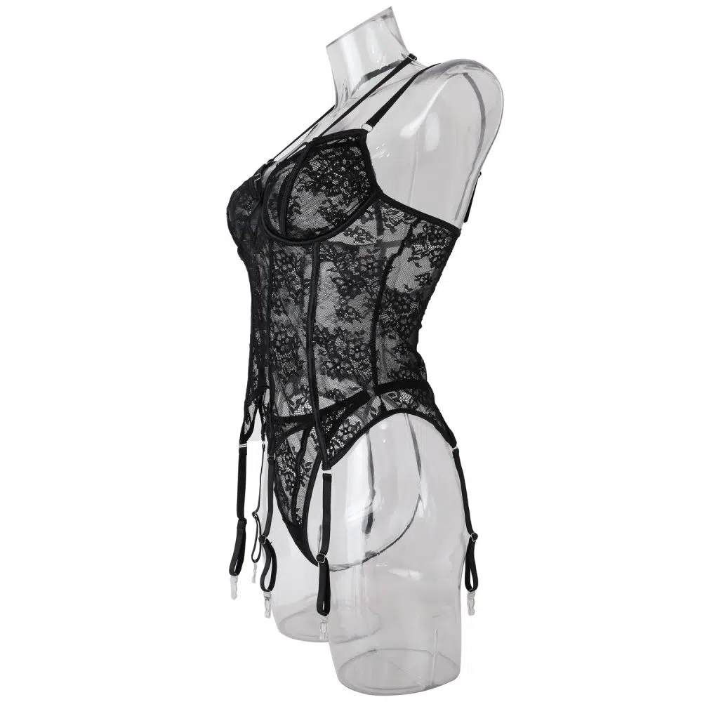 Midnight Allure Black Lace Corset Side View
