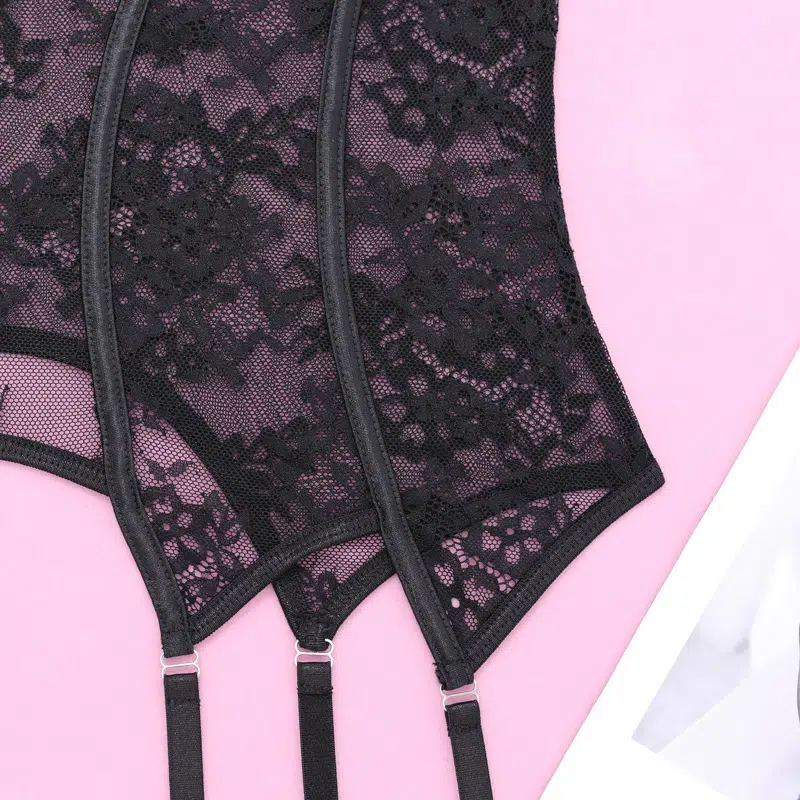Midnight Allure Black Lace Corset Waist Details