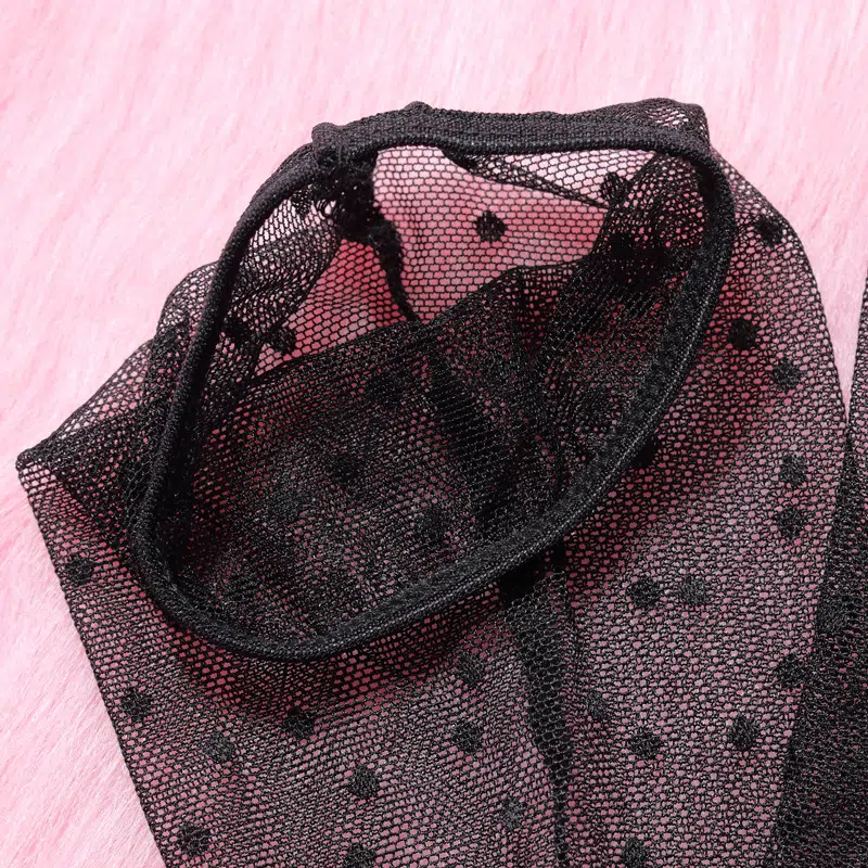 Midnatt Polka Dot Spets Chemise Set Mesh Detaljer