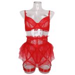 Красный комплект из прозрачного бюстгальтера и трусиков Delicate Shadow, вид спереди Красный комплект из прозрачного бюстгальтера и трусиков Delicate Shadow, вид спереди