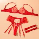 Red Sheer Lace sukkanauha alusvaatteita Ensemble Over View