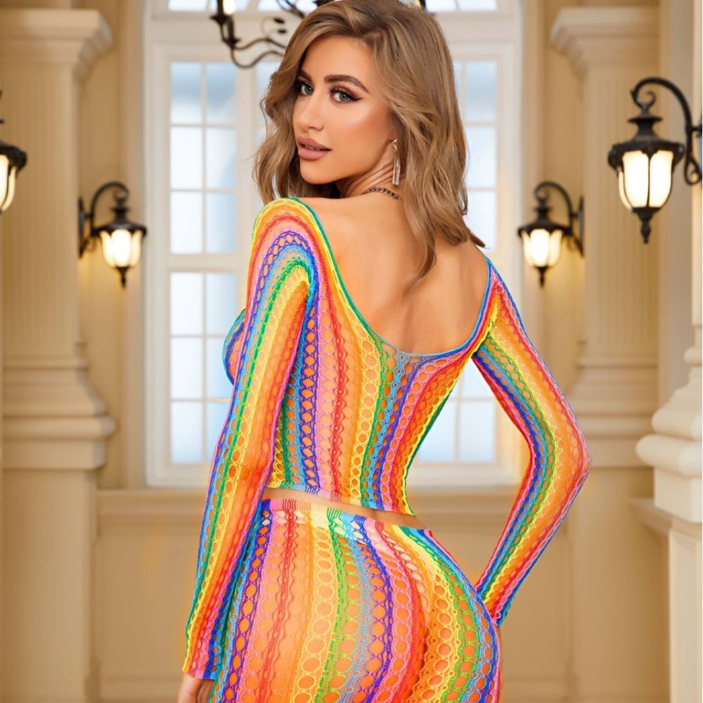 Vestido longo arrastão Spectrum Glow nas costas